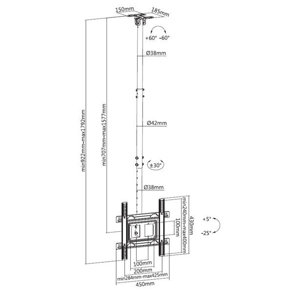 [CR1018ENU] Soporte Techo TV extensible 32"-70" CROMAD. Mod. CR1018