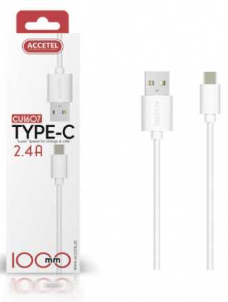 Conexión USB Tipo C 2.4A blanco 1metro Accetel. Mod. CU1607