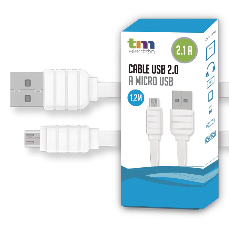 Cable USB 2.0 a Micro USB blanco TMelectron. Mod. CXU1010