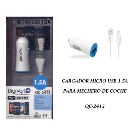 [DGQC2413] Cargador Micro Usb1.5am 12V Coche Digivolt. Mod. QC-2413