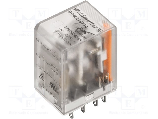 Relé electromagnético 4PDT 12VDC 4x5A/250VAC. Mod. DRM570012
