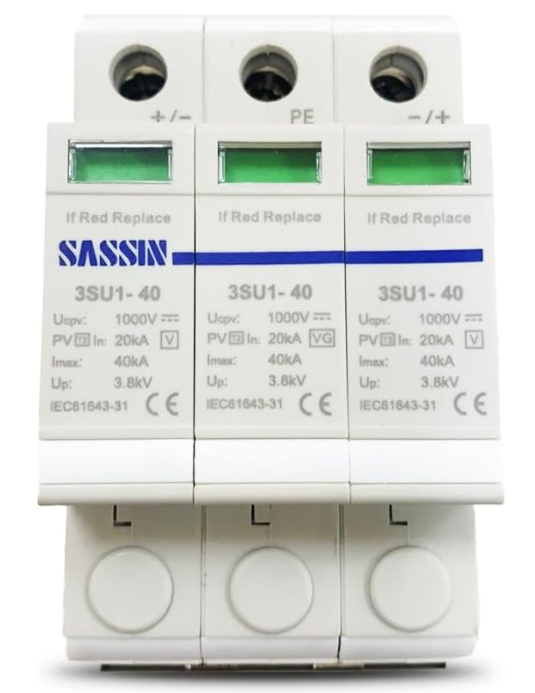 Protector sobretensión transitoria 2+PE 1000VDC 20-40kA Sassin. Mod. U61000D