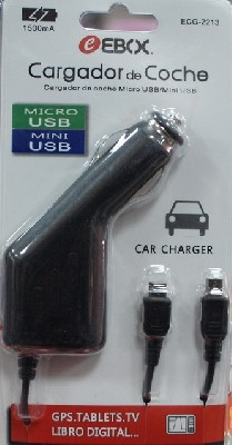 CARGADOR EBOX COCHE PARA GPS, MICRO USB, MINI USB. MOD. ECG-2213