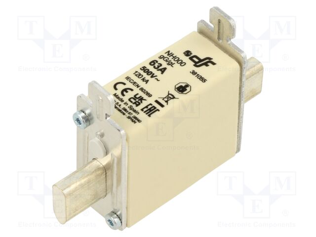 Fusible cuchilla NH000 63A 500V c/indicativo. Mod. 381055
