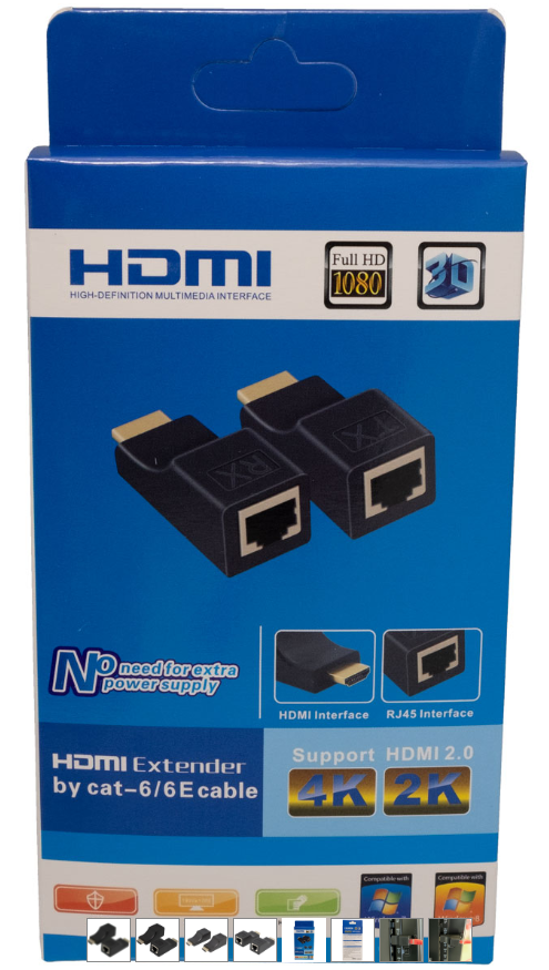 Extensor HDMI RJ45de formato pequeño 4K(10m) y 1080p(30m). Mod. EXT100