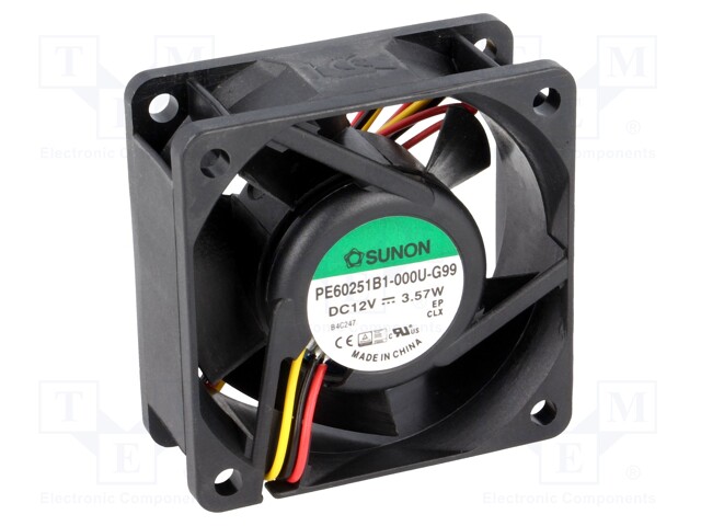 Ventilador 12VDC 60X60X25mm 3 hilos Sunon. Mod. PE60251B1-G99