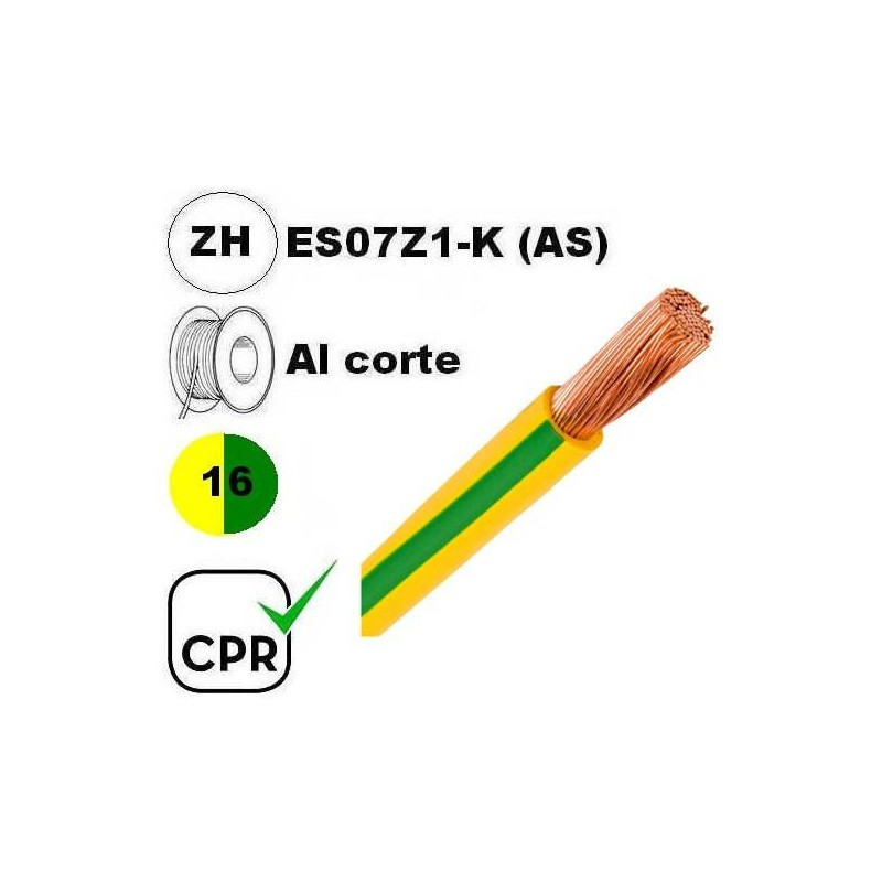 Cable flexible 1x16mm2 amarillo verde libre halógenos 750v ES07Z1K. Mod. LH16AV