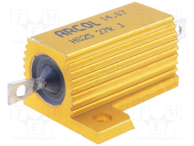 Resistencia bobinada con radiador atornillado 27Ω 25W ±5%. Mod. HS25-27RJ