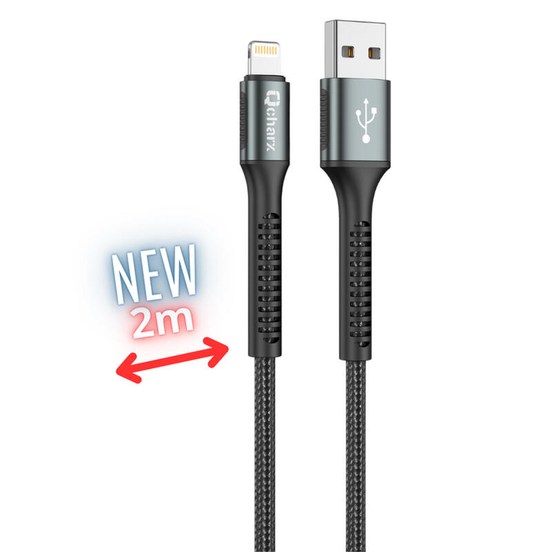 Conexión USB macho a Lightning macho aluminio cable trenzado 2 metros 3A. Mod. QCHPRA3XL