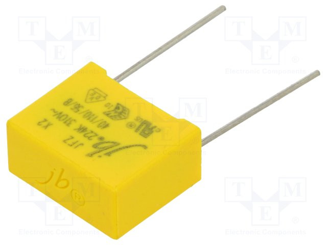 Condensador de polipropileno X2 220nF 15mm ±10% THT. Mod. JFZ-220N/310-P15