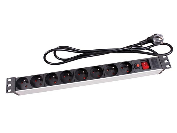 BASE MULTIPLE PDU 8 TOMAS CON INTERRUPTOR REGLETA PARA ARMARIO RACK 19 PULGADAS. Mod. JG-004