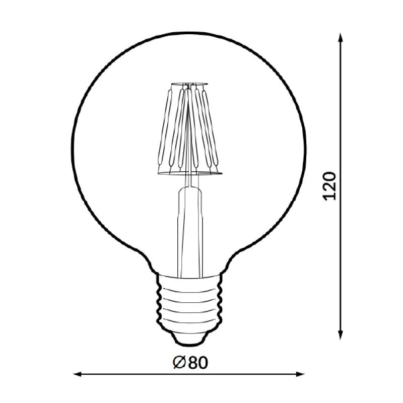 Bombilla Led Filamento E27 G80 6W ámbar. Mod. LM8557
