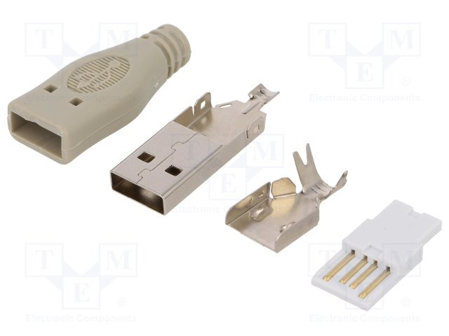 Conector USB A macho para conducto soldar PIN:4 recto. Mod. USBAPLUGIDC