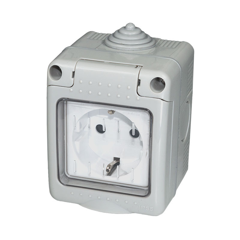 Base schuko estanca IP55 gris 2p+TT 16A. Mod. 19068