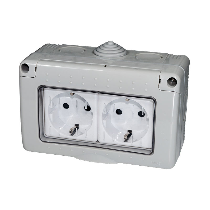 [LU1970] Doble base schuko estanca IP55 2p+TT 16A. Mod. 19071