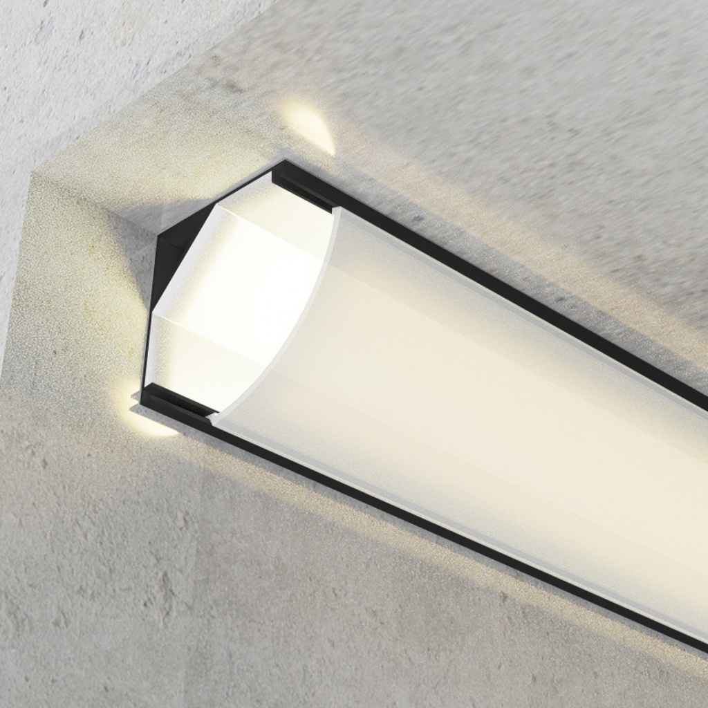 Perfil de aluminio esquina tira led 2 metros NEGRO 12V/24V. Mod. LM3744