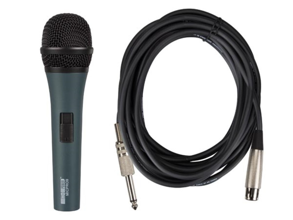 Micrófono, dinámico, unidireccional, 4.5 m cable, con estuche, negro HQ Power. Mod. MICPRO9
