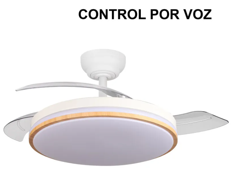 Ventilador techo aspas retráctiles control por voz 60W blanco/haya Parlatore. Mod. 264191368