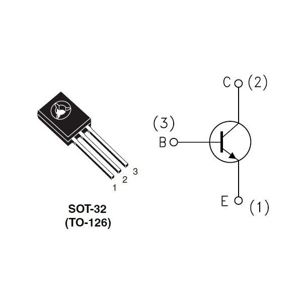 Transistor NPN de media potencia y alto voltaje. IC: 0.5 A, PTOT: 20 W, VCEO: 300 V, VCBO: 300 V, VEBO: 5 V. Mod. MJE340