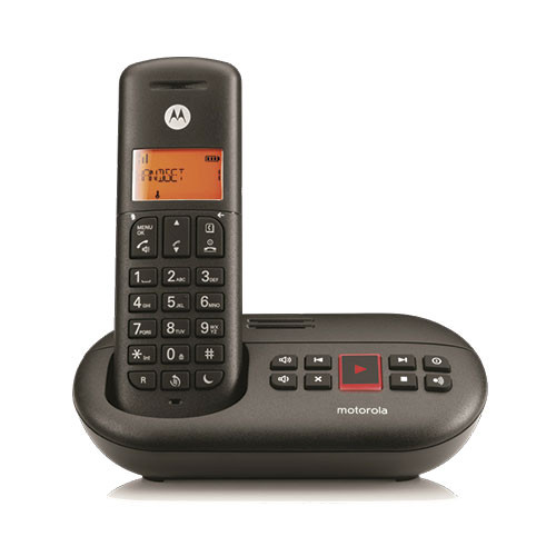Teléfono inalámbrico negro Motorola con contestador. Mod. E211