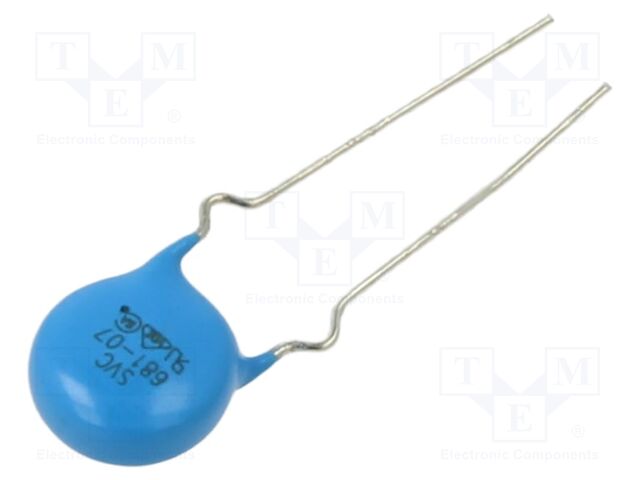 Varistor de óxido de zinc THT 420VAC 560VDC 1,2kA 7mm. Mod. SVC681D-07AFF5