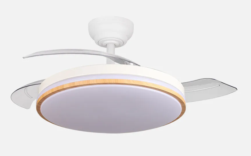 [258891368FAB] Ventilador techo aspas retráctiles 60W blanco/haya. Mod. RELAMPAGO