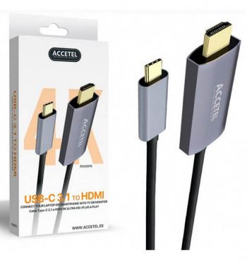 Conexión USB C 3.1 a HDMI 4K 1.8 metros Accetel. Mod. PCH201S