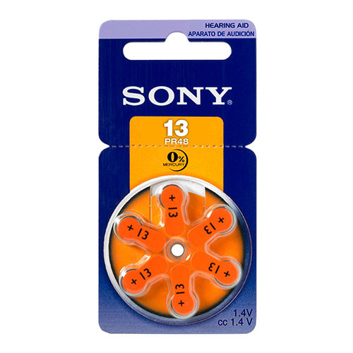 Pila zinc aire para audifonos blister de 6 unidades Sony PR48. Mod. PR13D6A