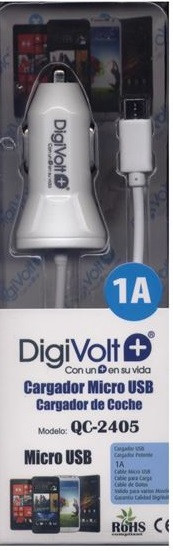 [QC2405] CARGADOR ADAPTADOR COCHE (12-24V) MICRO USB 1000mA DIGIVOLT. Mod. QC-2405