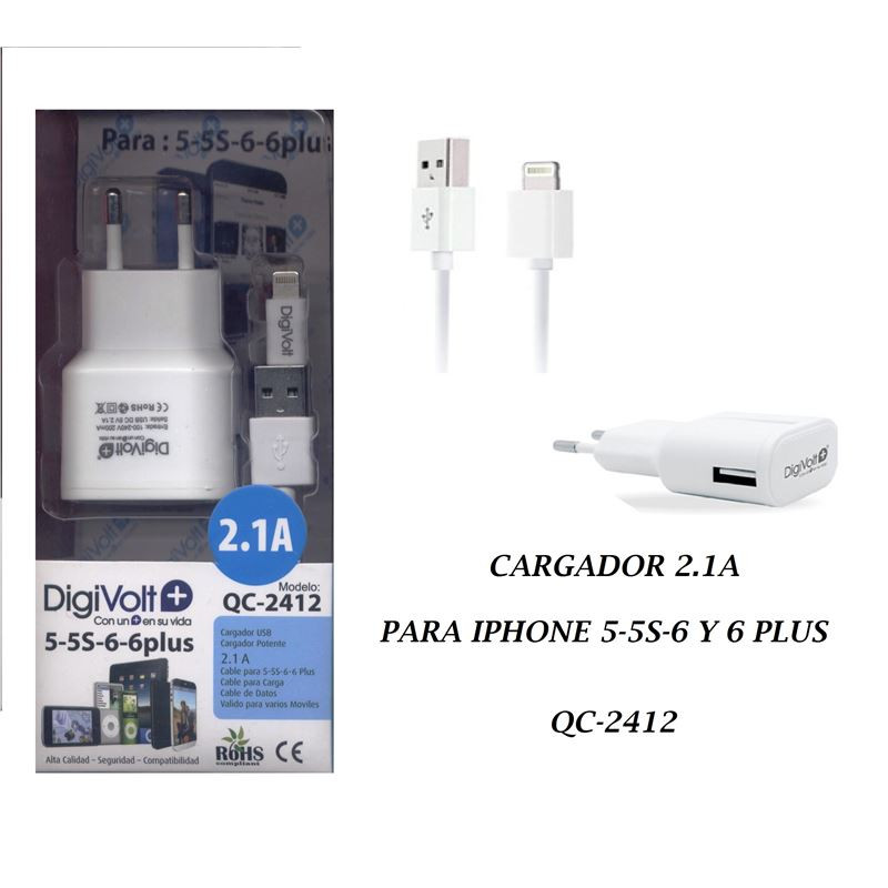 Cargador i6 y i5 2100 mA 220V Digivolt. Mod. QC-2412