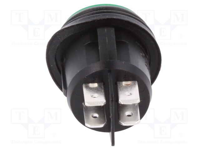 Interruptor 2 posiciones OFF-ON 20A 12VDC verde IP65. Mod. R13-244B8-02-BBG