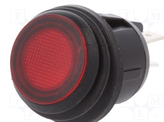 Interruptor 2 posiciones OFF-ON 20A 12VDC rojo IP65. Mod. R13-244B8-02-BBR