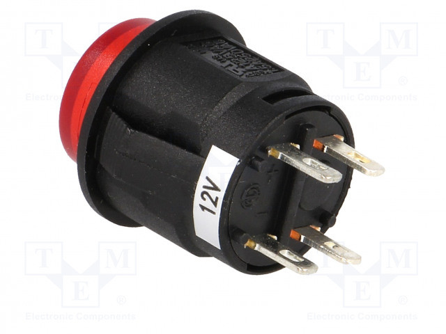 Pulsador redondo LED rojo 12VDC 1,5A/250VCA. Mod. R13-523AL-05-BR-L-1