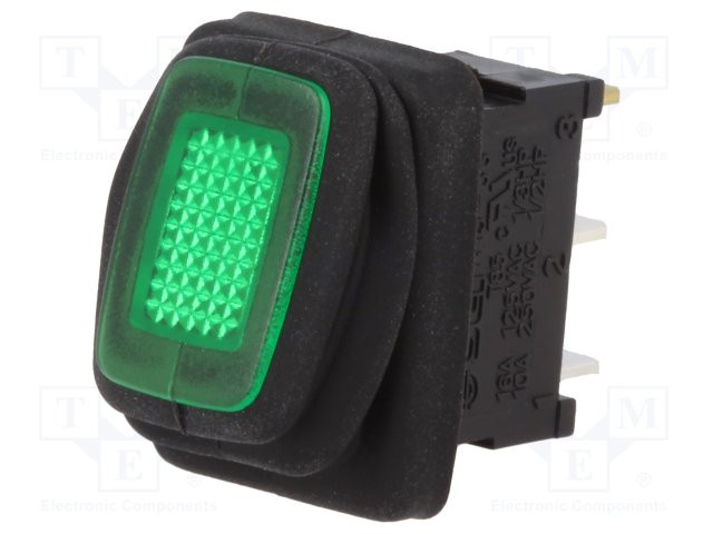 Interruptor rocker 2 Posiciones OFF-ON 16A/250VAC VERDE IP65 20mΩ. Mod. R13-66B8-02-BBG