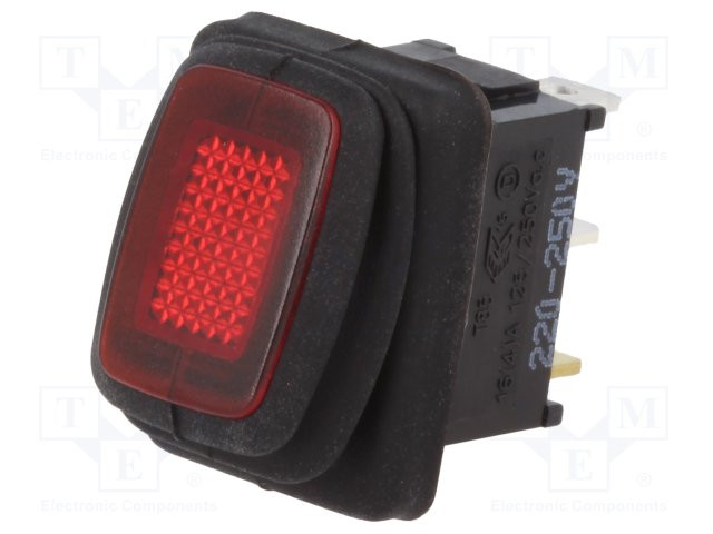 Interruptor rocker 2 Posiciones OFF-ON 16A/250VAC ROJO IP65 20mΩ. Mod. R13-66B8-02-BBR