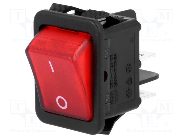 Interruptor rocker 2 Posiciones OFF-ON 16A/250VAC rojo 20mΩ. Mod. R210-1-C5G-BR9NWC