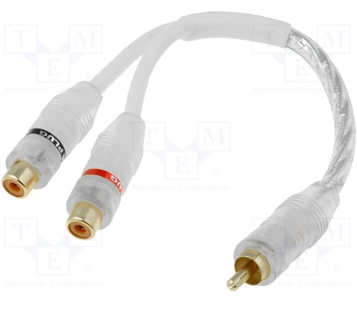 Cable Y 1 RCA macho a 2 RCA hembra para amplificador blanco. Mod. RCA-WH.Y1/2