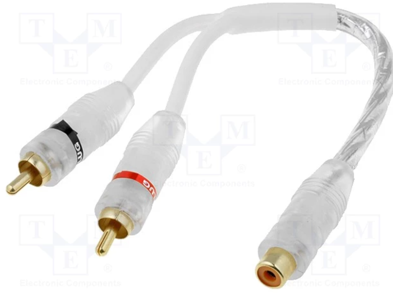 Cable Y 2 RCA macho a 1 RCA hembra para amplificador blanco. Mod. RCA-WH.Y2/1