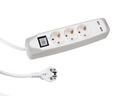 Base múltiple 3 tomas + 2 USB 1.5metros blanca c/interruptor. Mod. EB3CGUSB-G