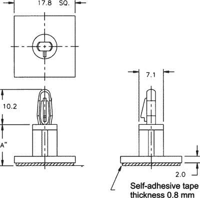 Distanciador PCB poliámido 4,8mm adhesivo clip UL94V-2. Mod. RI-LCBSB-3-01A