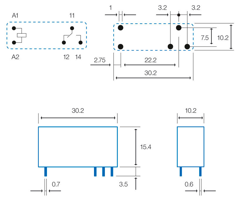 Rele miniatura serie "H" 24Vcc 1Cto 10A. Mod. 43.41.7.024.2000