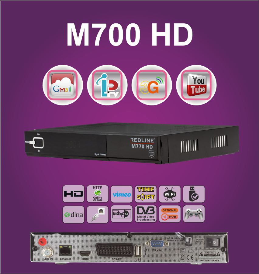 Receptor satélite HD IPTV Redline WIFI. Mod. M770HD