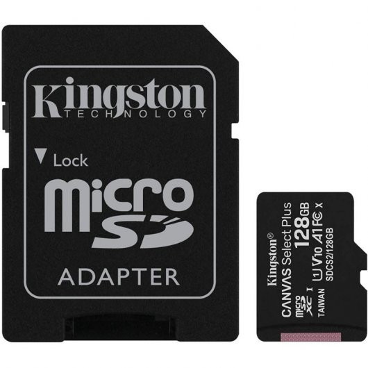 Tarjeta micro SD HC Kingston 128 GB más adaptador. Mod. SDCS2/128GB
