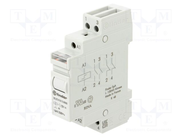 Relé biestable telerruptor 12VDC 2ctos Finder. Mod. 20.22.9.012