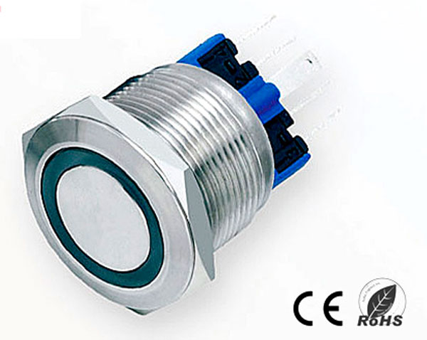 [419224AZ] Pulsador Anti-vandálico OFF-(ON) SPDT LED 24V Azul 22mm. Mod. 4192-24AZ