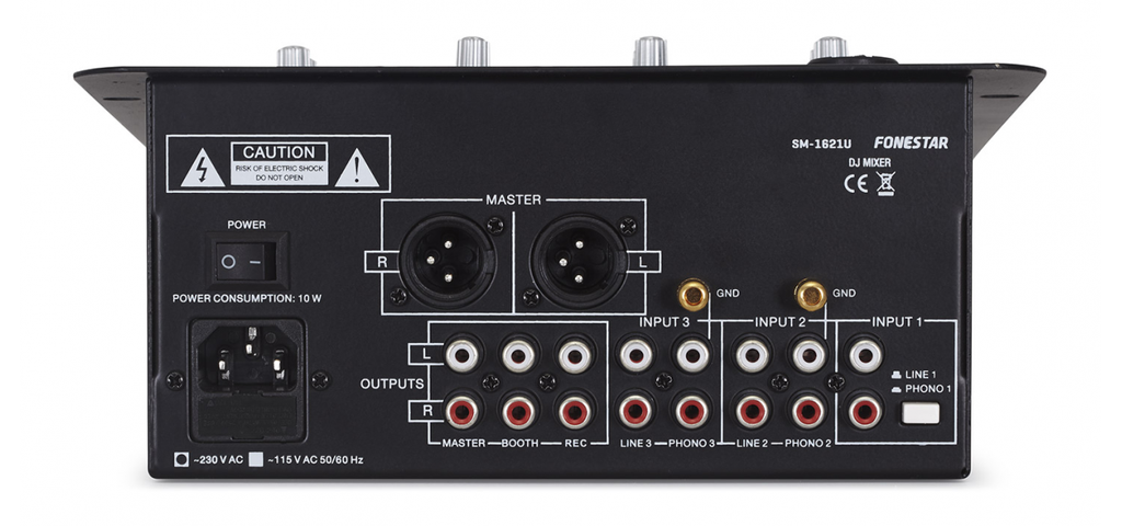 Mesa mezcla 6 entradas 2 salidas USB/SD/Bl Fonestar. Mod. SM-1621U