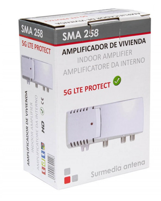 Amplificador Interior 2 Salidas 30dB Filtro LTE 5G. Mod. SMA258