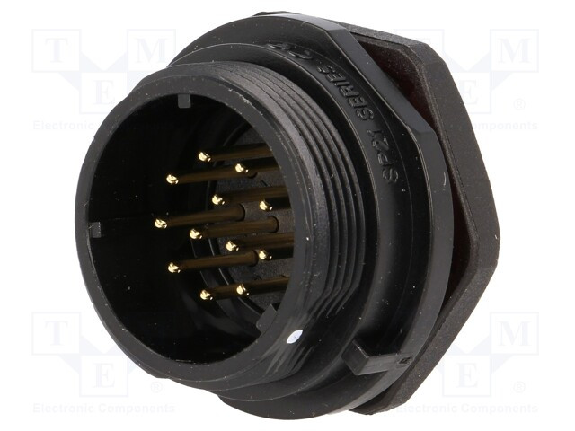 Conector macho chasis SP21 12 PIN IP68 soldar 500V. Mod. SP2112/P12