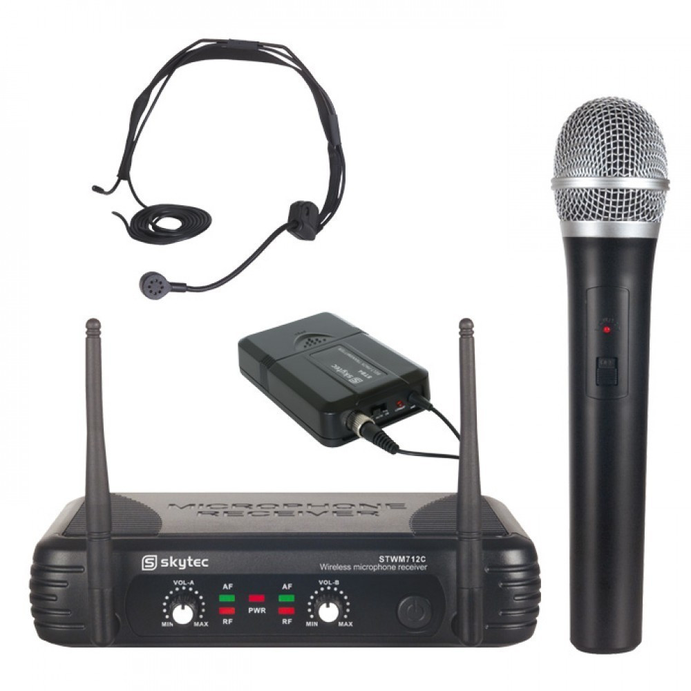 Microfono Inalambrico 1 de Mano y 1 diadema VHF SkyTec. Mod. STWM-712C