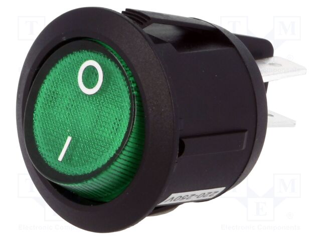 Interruptor redondo verde OFF-ON 10A 250VAC. Mod. R13244B02G